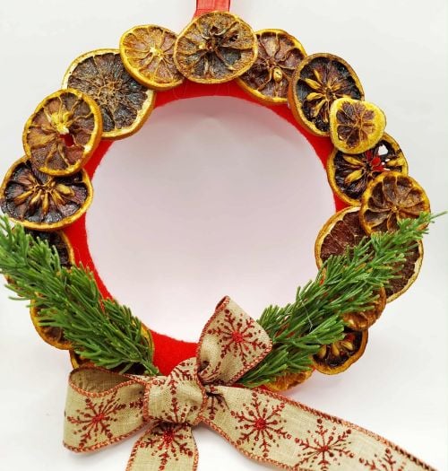 xeiropoiito xristougenniatiko stefani portas me apoxiramena portokalia Χειροποίητο χριστουγεννιάτικο στεφάνι πόρτας με αποξηραμένα πορτοκάλια - Image 1